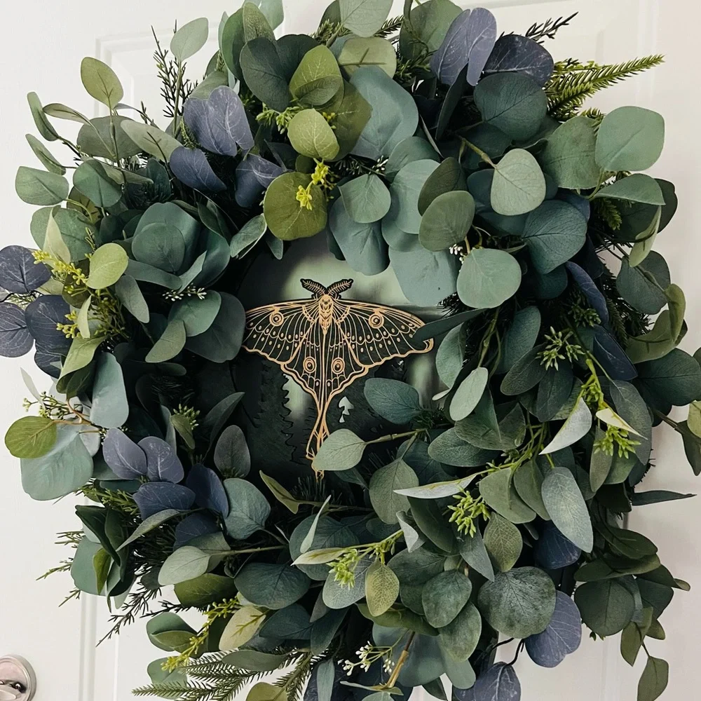Hand Crafted Mixed Eucalyptus Death Head Skull Moth Wreath Door Wall Large 24”